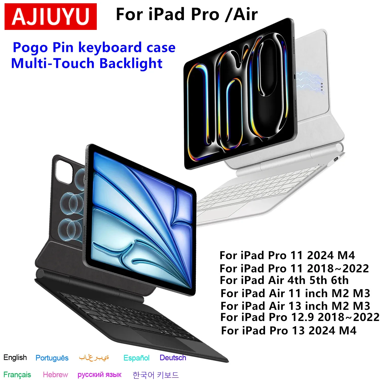 

Pogo Pin Magic Keyboard Case For iPad Pro 11 12.9 13 M2 M4 2024 Cover iPad Air 13'' 11'' 2025 Air 4 Air 5 10.9 Case Multi-Touch