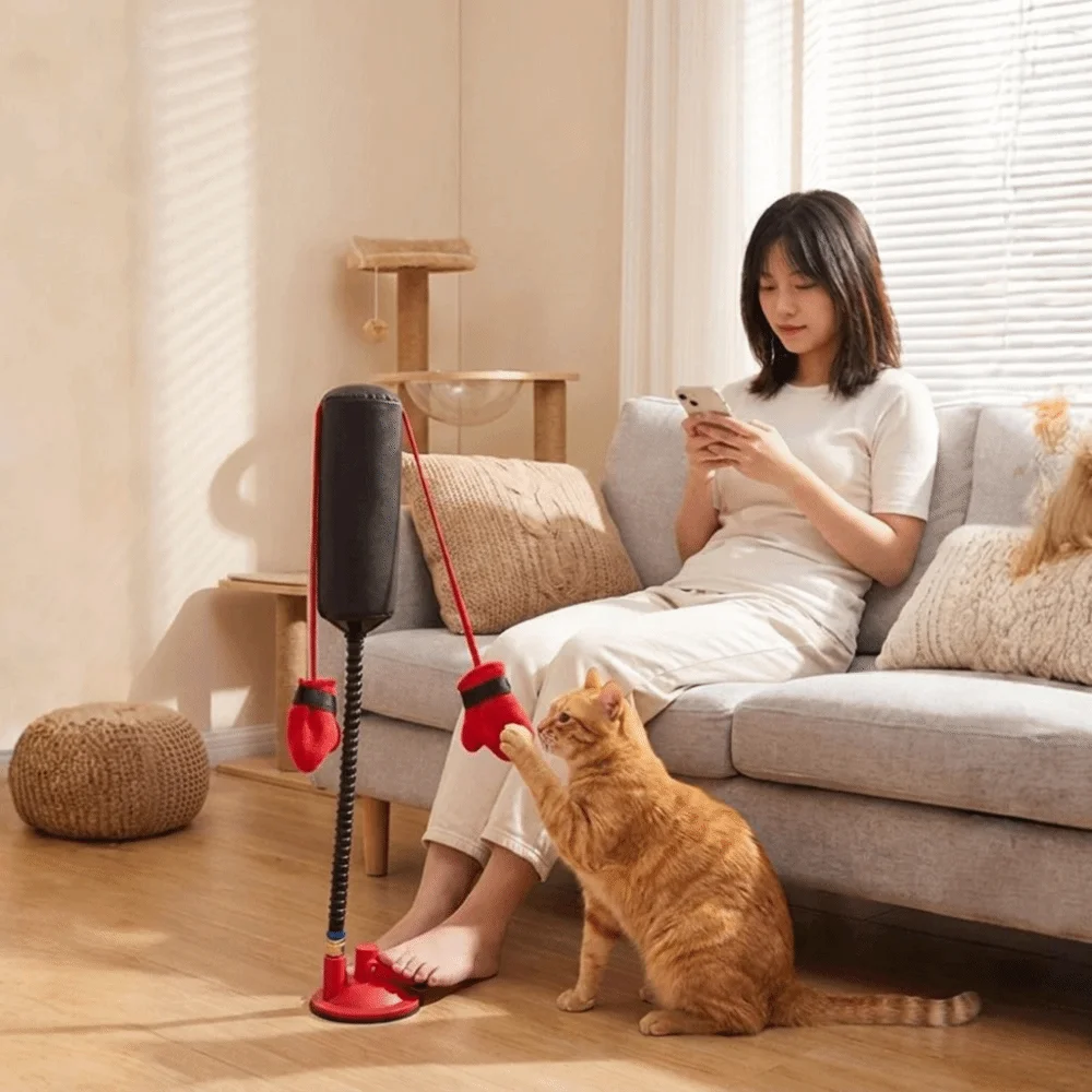 Funny Creative Cat Boxing Standing Suction Cup Base Pet Punching Bag Spring Gooseneck Bite Resistant Interactive Cat Home Use