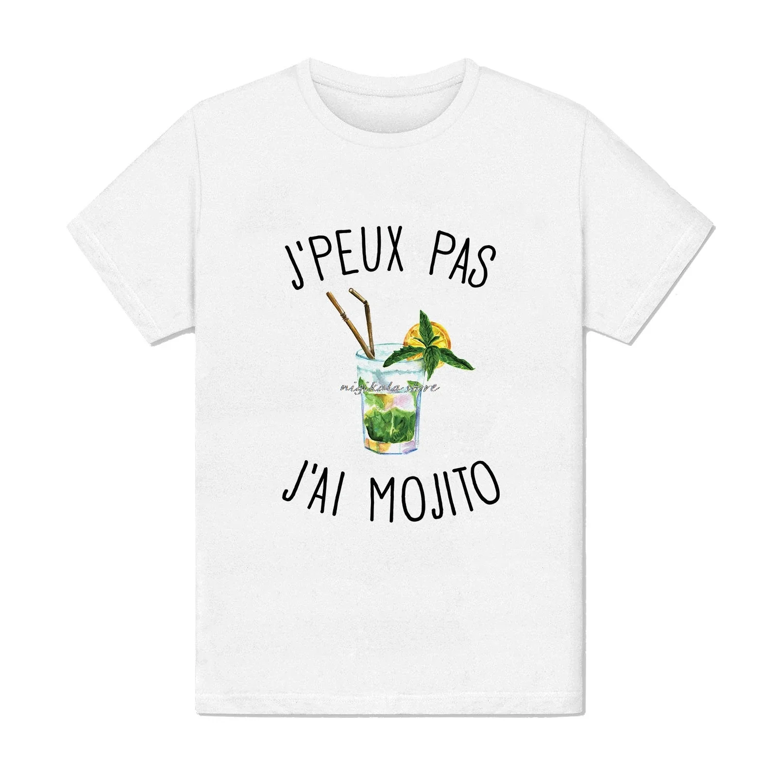 T-shirt Homme Blanc - Je Peux Pas J'ai Mojito - Phrase Amusante Cocktail Drink Summer Short Sleeves Nigikala Tee Shirts