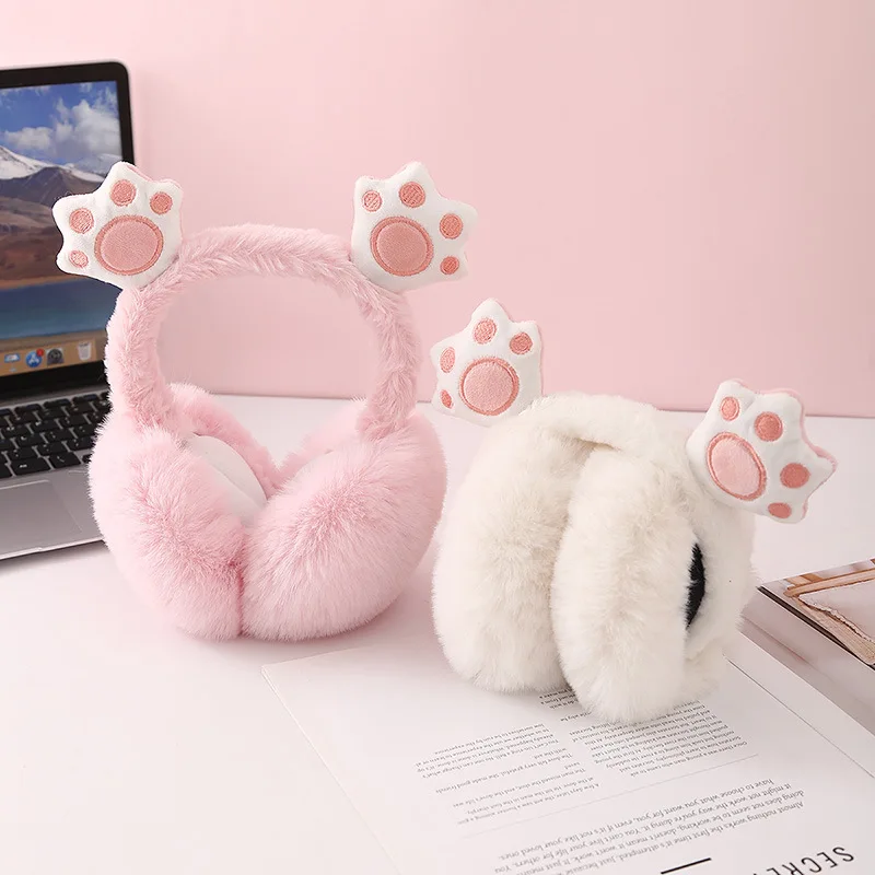 Cute cat paw foldable earmuffs 3D thickened warm winter unisex funny ear covers
