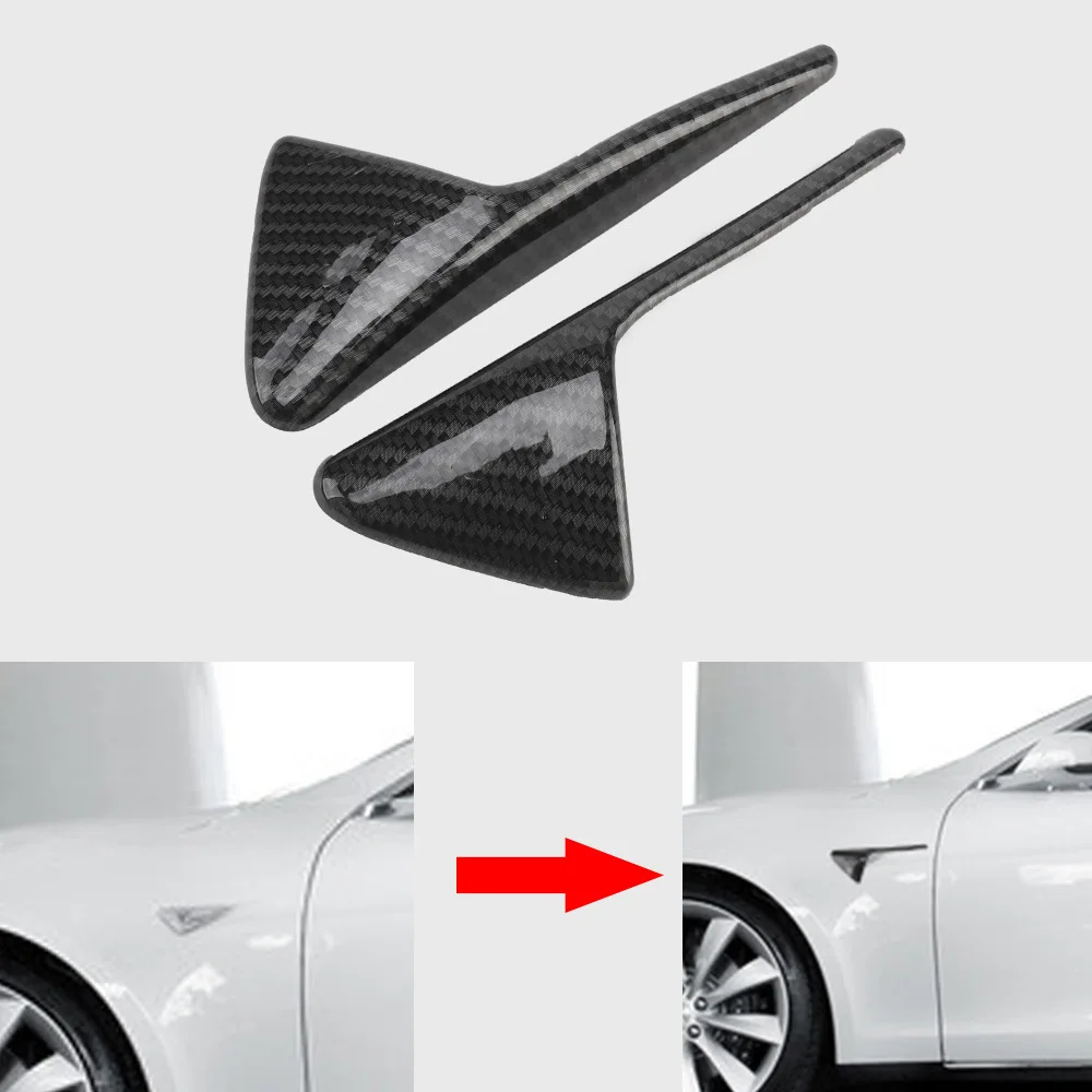 

For Tesla Model 3/S/X Side Camera Cover, Carbon Fiber Protective Cap with Fender Sticker