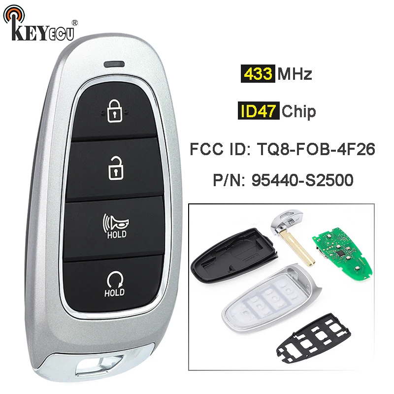 

KEYECU 433MHz ID47 Chip PN: 95440-S2500 FCC ID: TQ8-FOB-4F26 Keyless GO Smart Remote Key Fob for Hyundai Santa Fe 2022 2023