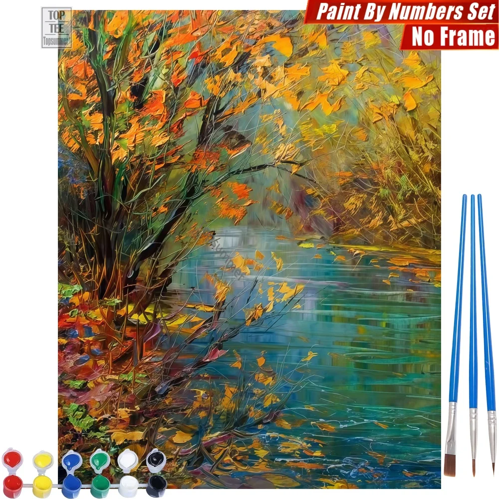 

Golden River Tree Digital Oil Painting Set - Tree River Autumn Abstract Wall Art New Year'S Day Gift For Grandma