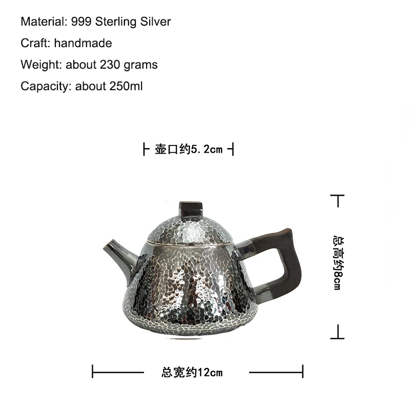 999 sterling silver handmade tea set Japanese retro teapot kettle teacup home office tea ceremony Kungfu tea set 250ml