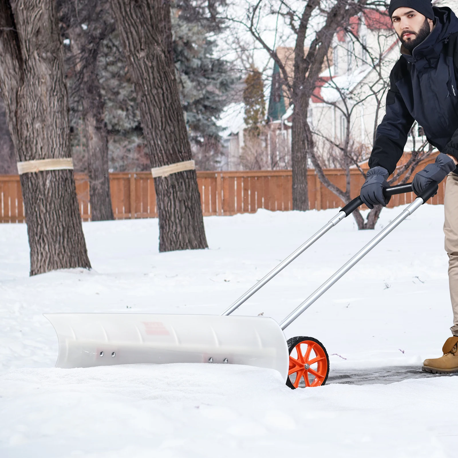 VEVOR Snow Shovel 37 inch Snow Shovel for Driveway ABS Snow Shovel Pusher Heavy Duty Removal Shovel Pusher w/Wide Blade&Wheels