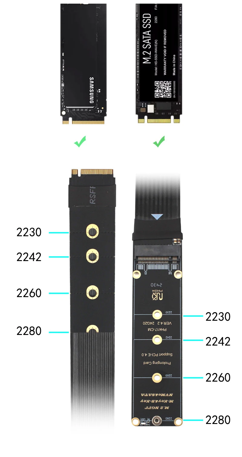 40 CM NGFF M.2 Sleutel E M.2 NVME Sleutel M PCIe 4.0 Verlengkabel ATA Converter Board Adapter Riser Kabel Ondersteuning 2230 2242 2260 2280