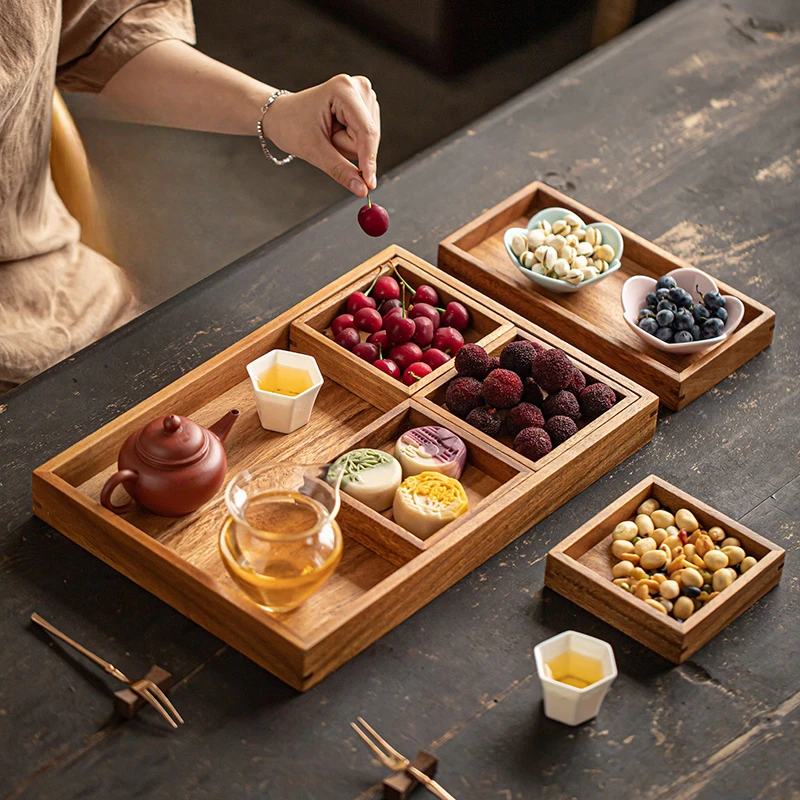 Erfrischungstablett aus massivem Walnussholz, Kamintee, Snack, Liugongge-Teller, Retro
