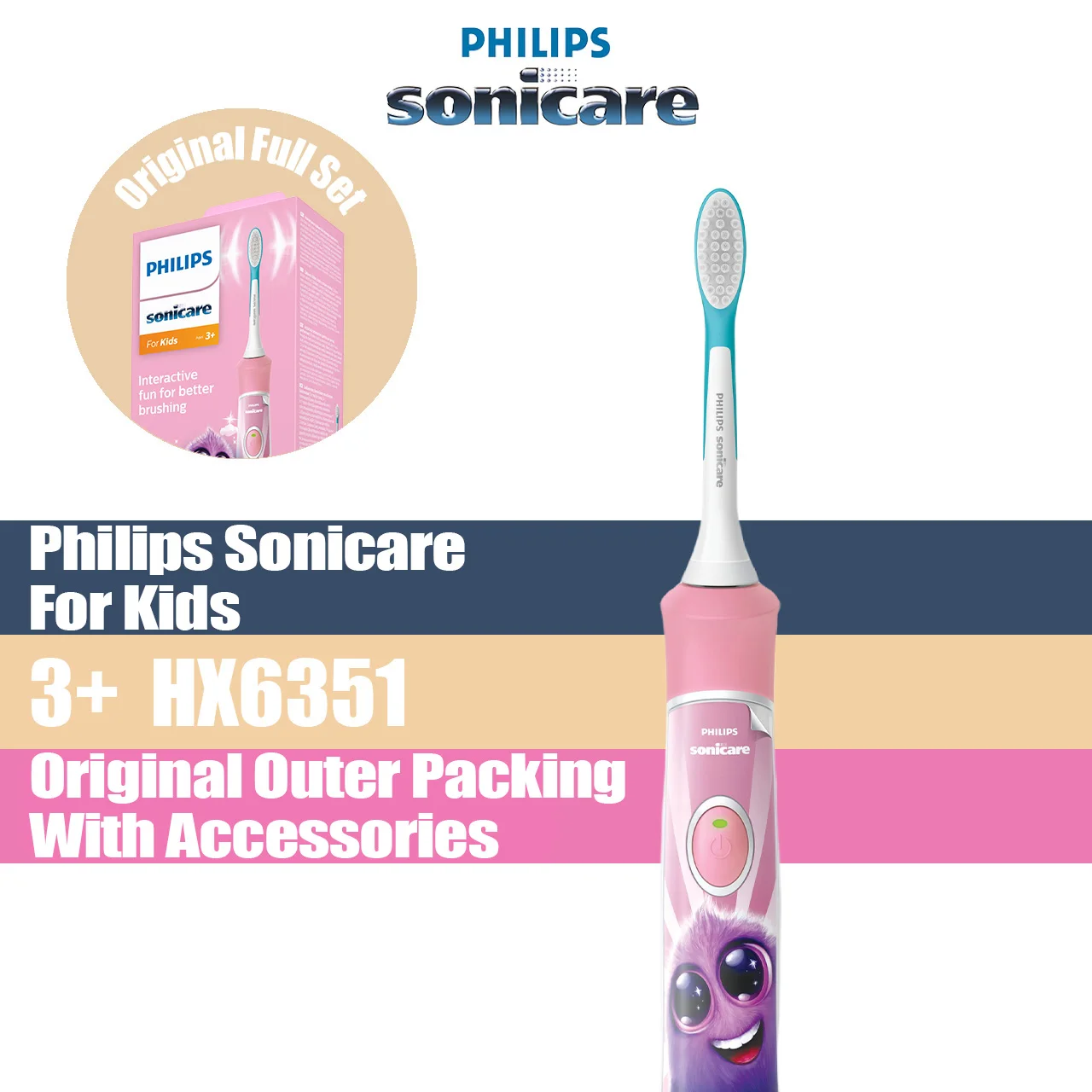 Philips Sonicare for Kids HX6352 Electric Toothbrush Replacement Brush Head Pink