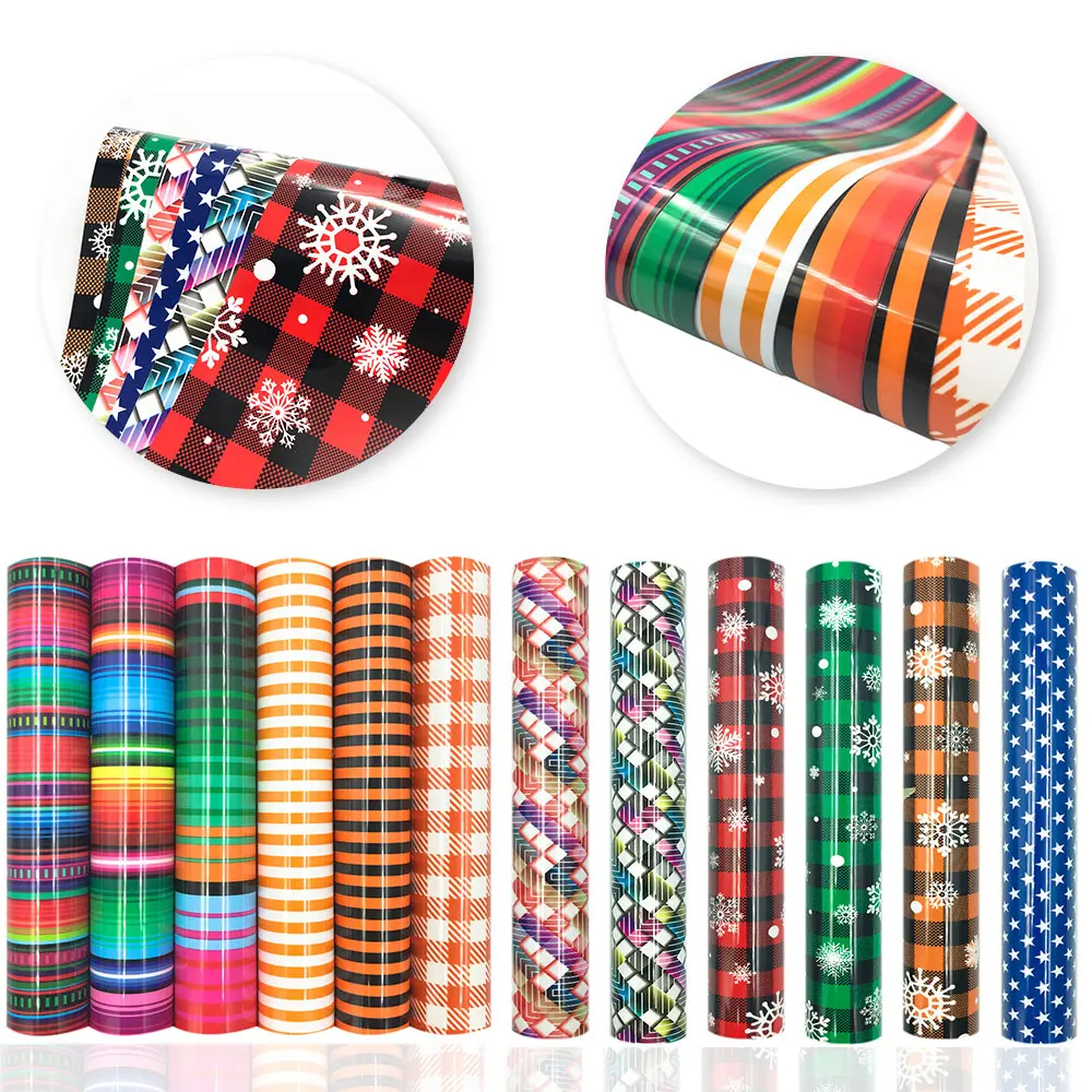 Checkers Stripes Snowflakes Stars Printed Patterns Heat Transfer Vinyl Film Iron on Tshirt HTV Design Signs DIY Bag Fabric Decor