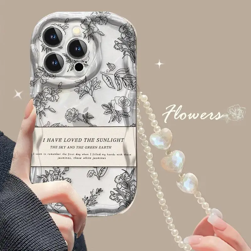 Etui ze smyczą Flower Chain Strap do Samsung Galaxy A34 A55 A35 5G S24 Ultra S22 Plus A13 A54 A53 A52 Cover Soft Silicone Couqe