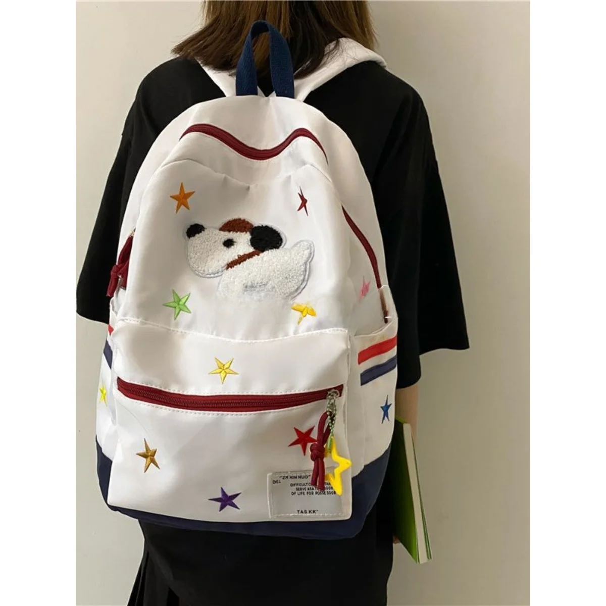 fashionable-large-capacity-dog-girl-backpack-for-high-school-students-double-shoulder-soft-nylon-commuter-style-zipper-closure