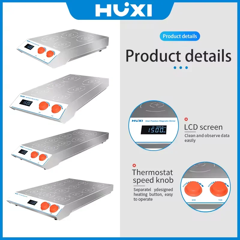 HUXI Magnetrührer Labor Multi-Positionen-Magnetrührer 8-Positionen-Mischer Agitateur Magnetique Multi-Positionen