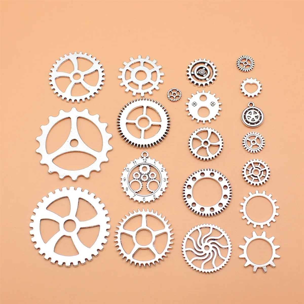 20pcs Antique Silver Color Gear Charms Collection For DIY Jewelry Making, 20 Styles, 1 of Each