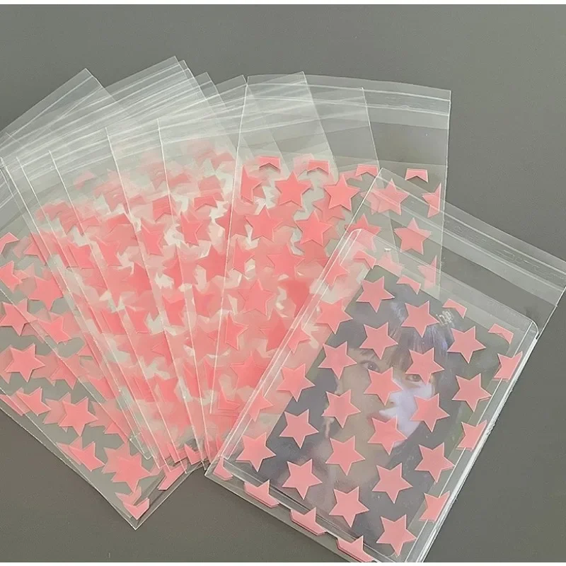 50Pcs Card Cover Self-adhesive Opp Bag Color Star Frosted Card Film Transparent Idol Photo Protective Sleeve Gift Packing Bag