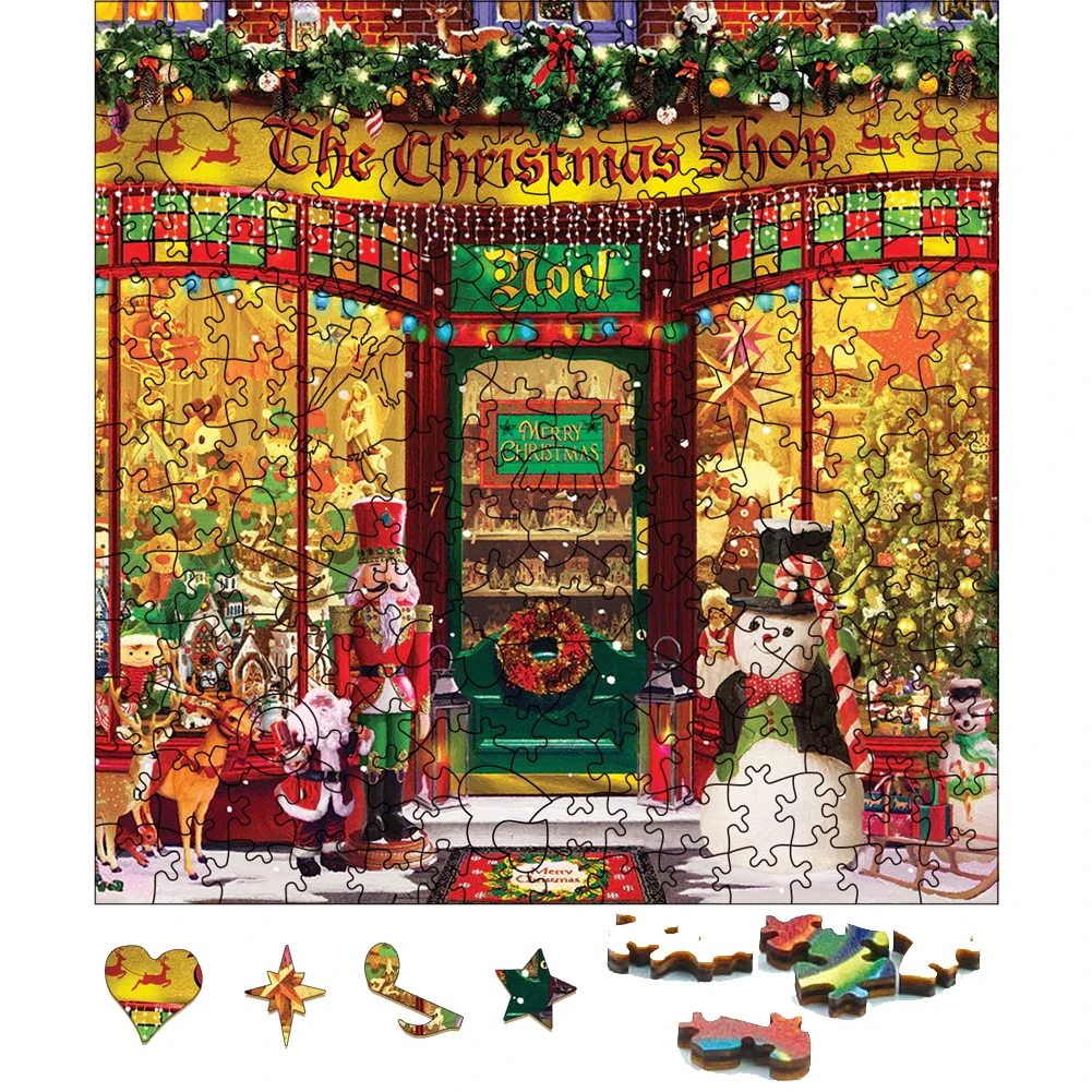 

3D Adults Christmas Wooden Puzzles Christmas Shop Wooden Jigsaw Puzzle Montessori Educational Toys Wood Jigsaw Puzzle For Kids