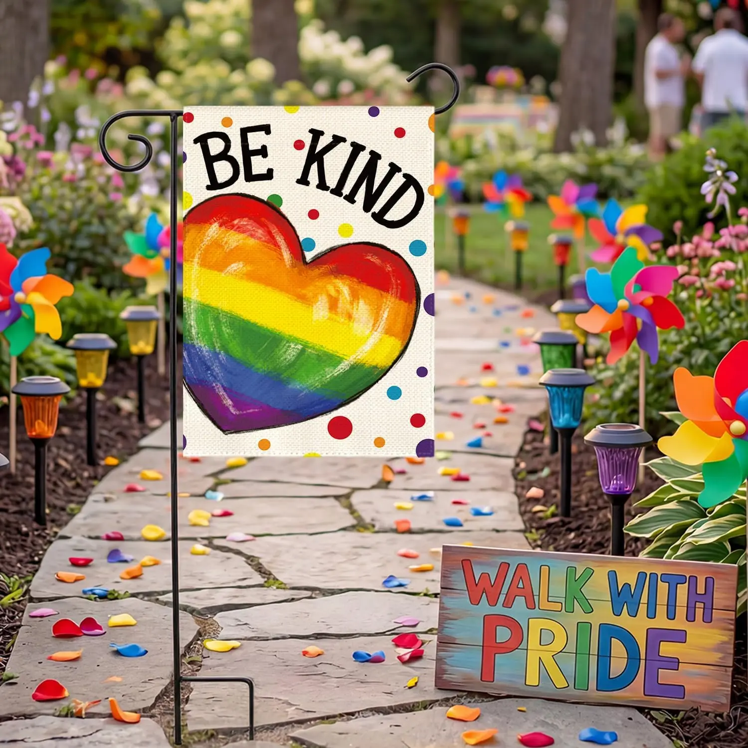 AVOIN colorlife Be Kind Pride Garden Flag 12x18 Inch Double Sided Outside, Rainbow Love Heart LGBTQ+ Community Progress Yard jjp