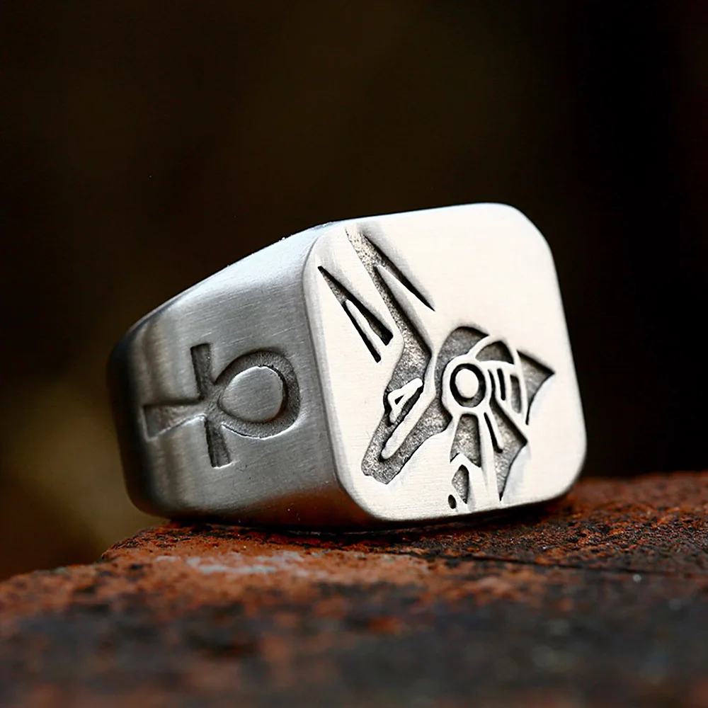 

High Quality Stainless Steel Egyptian Anubis Ring For Men Women Fashion Vintage Gods Horus Pattern Ring Amulet Jewelry Wholesale