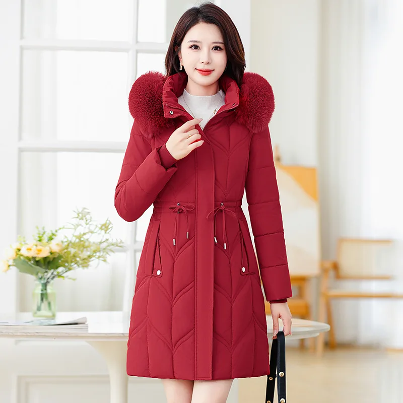 Chaqueta de algodón para mujer, abrigo cálido medio largo 2025, Parkas de invierno holgadas de gama alta ajustadas, abrigo para mujer, ropa de algodón para mujer
