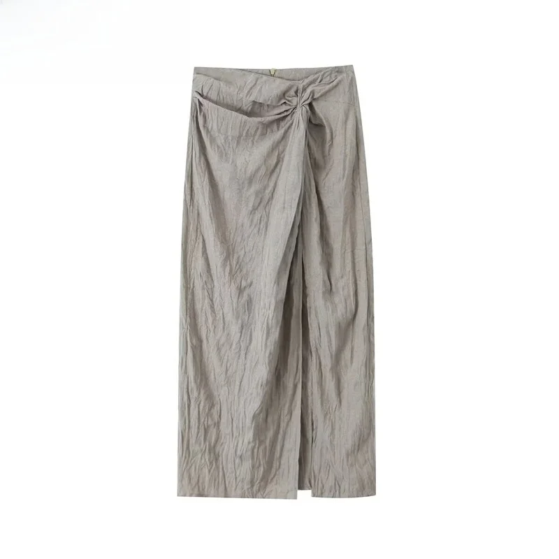 

Summer New Casual Asymmetric Hem Loose Linen Midi Skirt High Waist Street Sle Color Polyester Fabric Women's Skirt