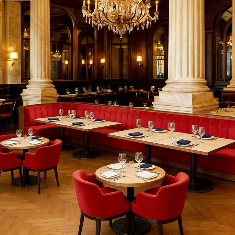 Luxury French Vintage Curved Booth Bench Red Channel Tufted Corner Booth for Restaurant Dining Table Set