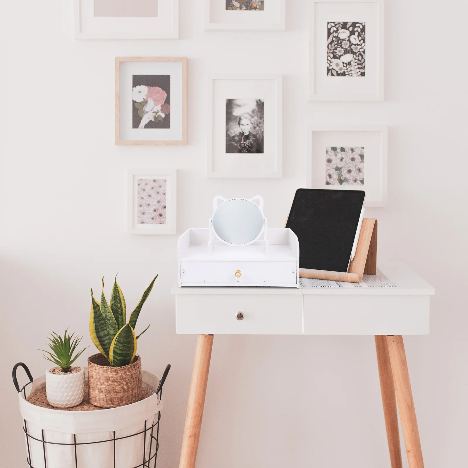 

Desktop Makeup Mirror Storage Box Multifunctional Large Capacity Sturdy Stand Durable PVC Mirror for Bedroom Dresser