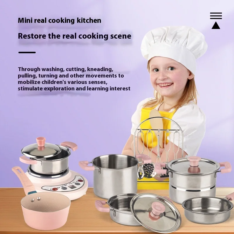 Pretended Play Multi Functional Electric Stove Rice Cooker Set Real Cooking Frying Pan Soup Pot Gift For Girls Toys For Kids