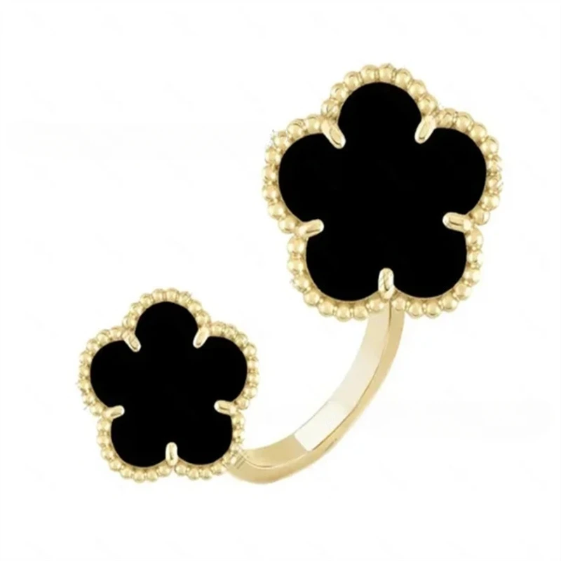 

2025 New Lucky Flower Ring Natural White Mother-of-pearl Full Diamond Ring Suitable for All Occasions