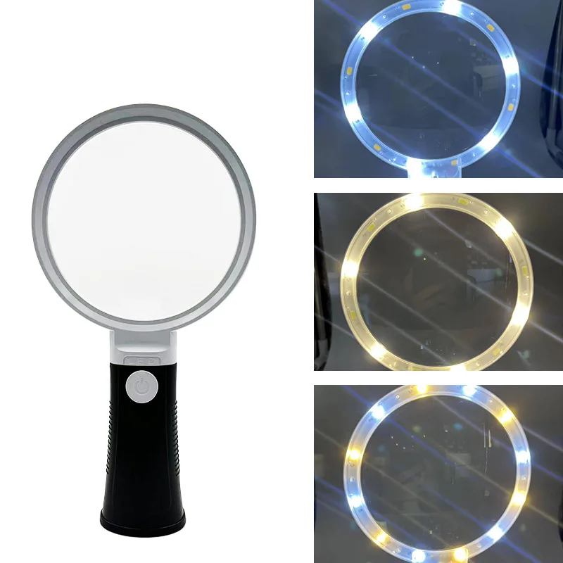 

Magnifying Glass 10X Handheld Large Optical Glasses Lens Loupe Magnifier with Led Illuminated Light for Seniors, Repair, Coins