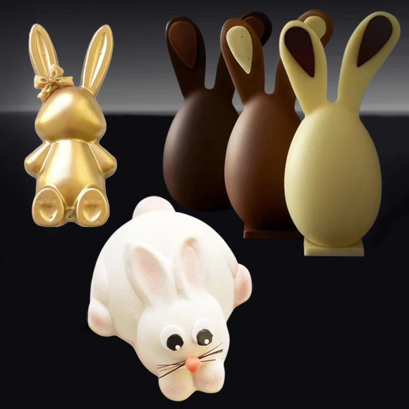 Easter Bunny Cake Molds Breakable Surprise Chocolate Moulds 3D Rabbit Silicone Bakeware for Baking Easter Day Party Cake Dessert