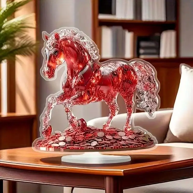 2D Flat Acrylic Horse Pattern Figurine Tabletop Decoration For Bedroom Living Room Office , Symbol Of Wealth And Prosperity