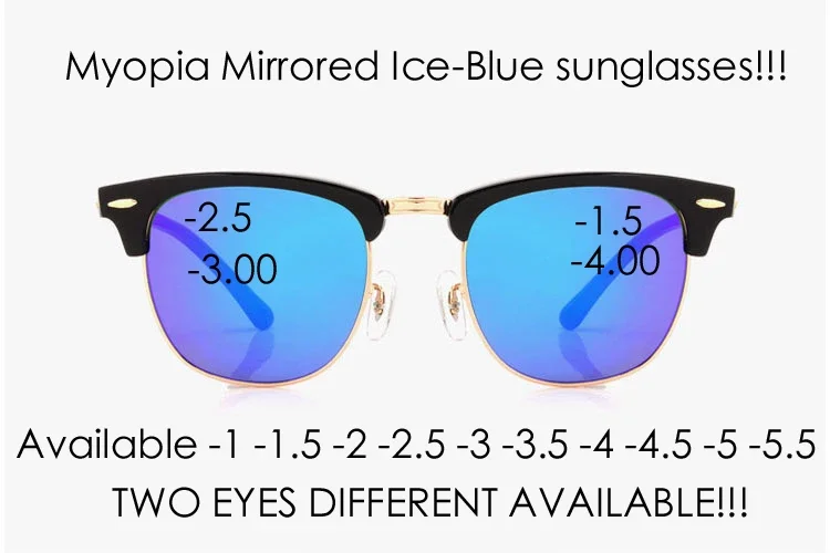 

Men New Concept Ice Mirrored Real Polarized sun glasses Myopia Prescription Sunglasses -1 -1.5 - 2- 2.5 -3 -3.5