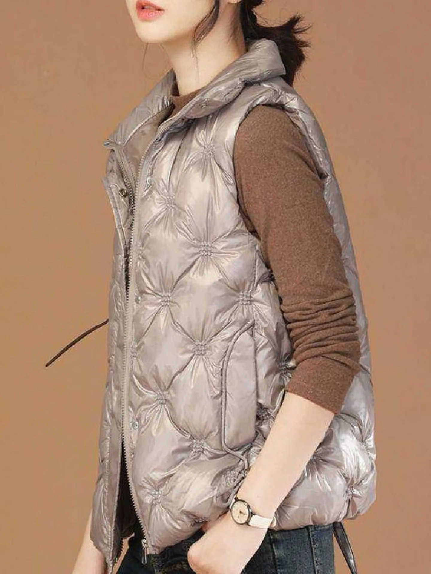 

Sli Women's down Cotton Vest Loose Warm Trendy Outerwear Faionable Autumn Winter oulder Pad Casual ular Cotton Jaet