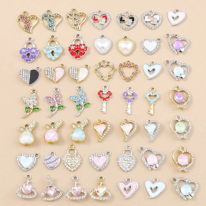 Leslie 10pcs Sparking Crystal CZ Love Hearts Charms Pendants for Jewelry Making DIY Earrings Necklace Accessories Supplies
