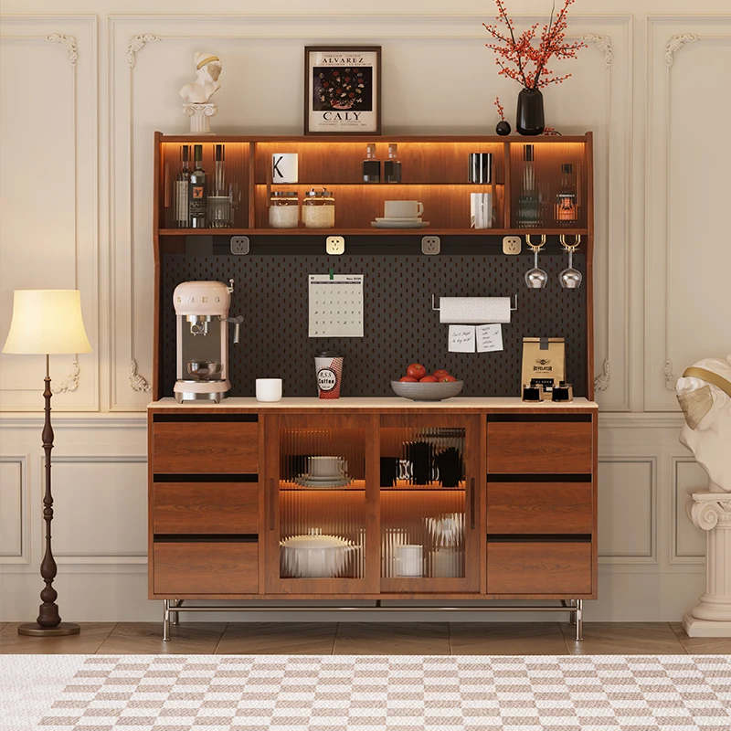 

Medieval chest retro living room storage drawer sliding door dining side solid wood side cabinet