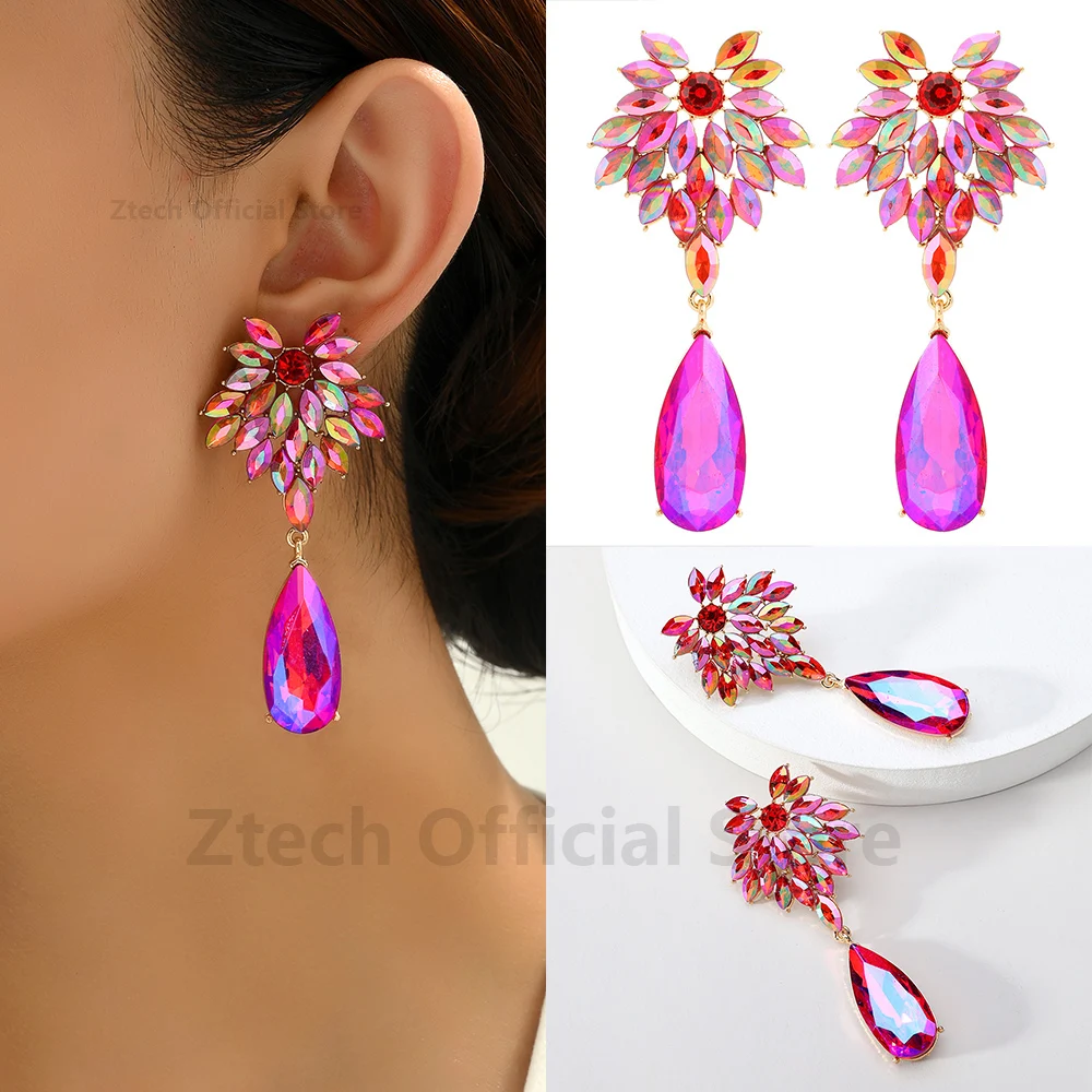 Luxury Shiny Colorful Crystal Glass Dangle Drop Earrings For Women Fashion Unique Design Elegant Vintage Jewelry Accessories