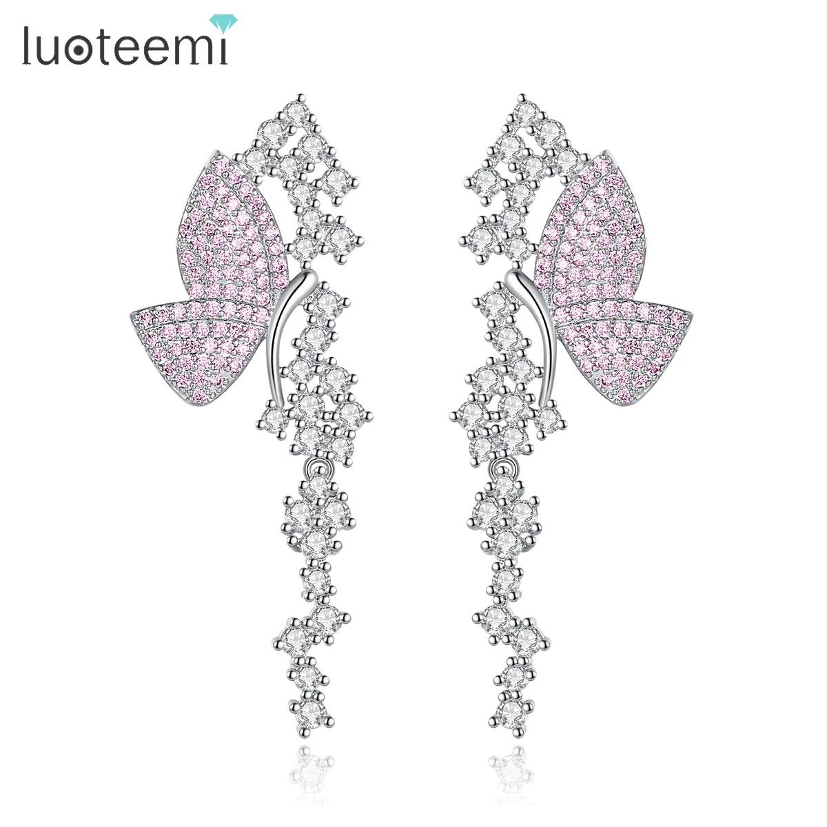 LUOTEEMI Long Tassel CZ Earrings Chains Sqaure Gold Color Crystal Stone Jewelry Special Statement Designer Fashion Party Earring