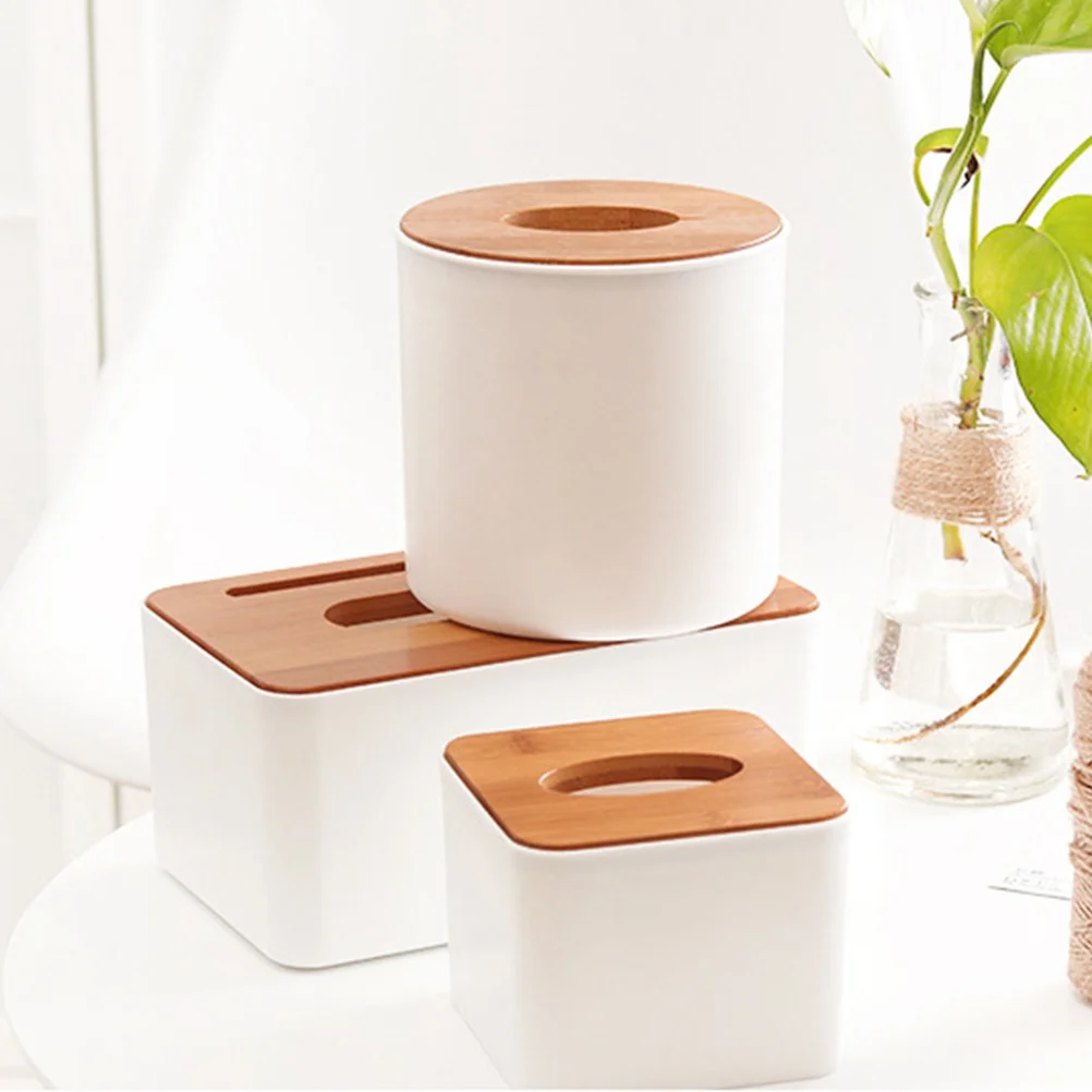 

Matte Bamboo Cover Tissue Box Round Paper Towel Tube Home Living Room Simple Napkin Tray Dirt Resistant Non Slip Design