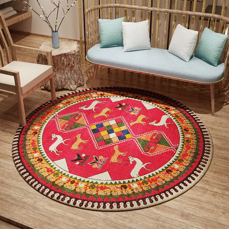 Round Vintage Carpet Living Room Decoration Rugs Persian Luxury Bedroom Decor Carpets Washable Lounge Rug Non-slip Floor Mat