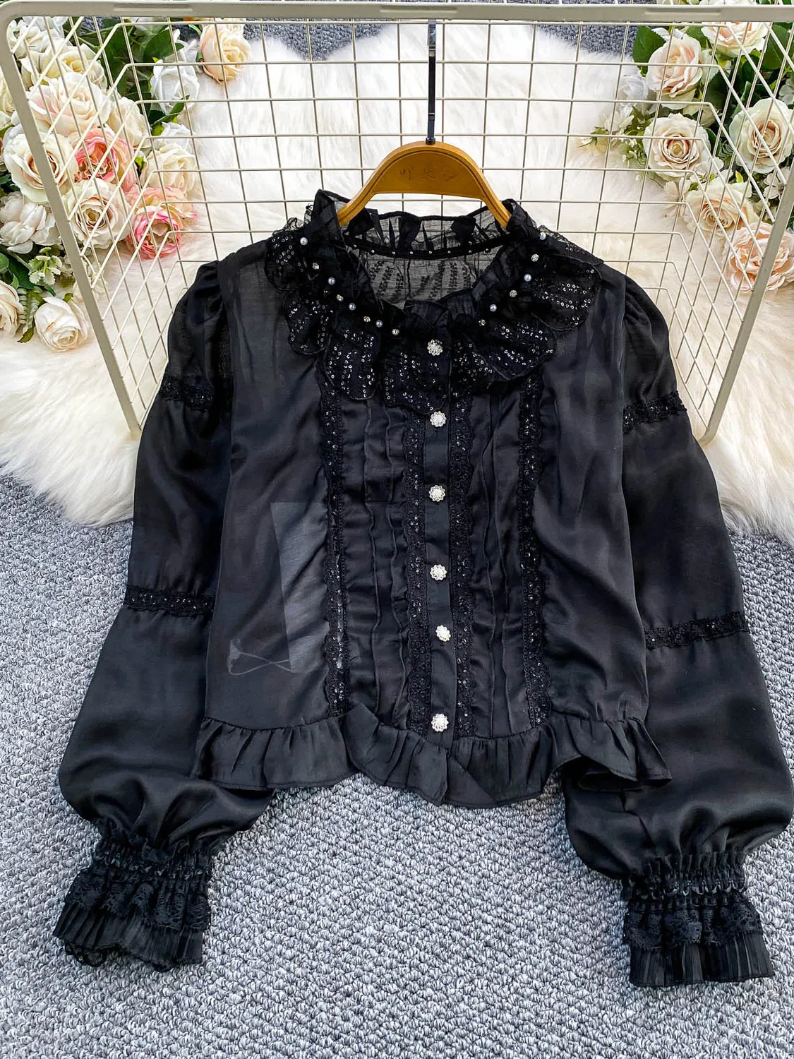 Süße Sle runde Ne Spitze Einfügung Schwere Stickerei Casual frauen irt Herbst Winter Lose Fit Atmungsaktive Haut-freundliche