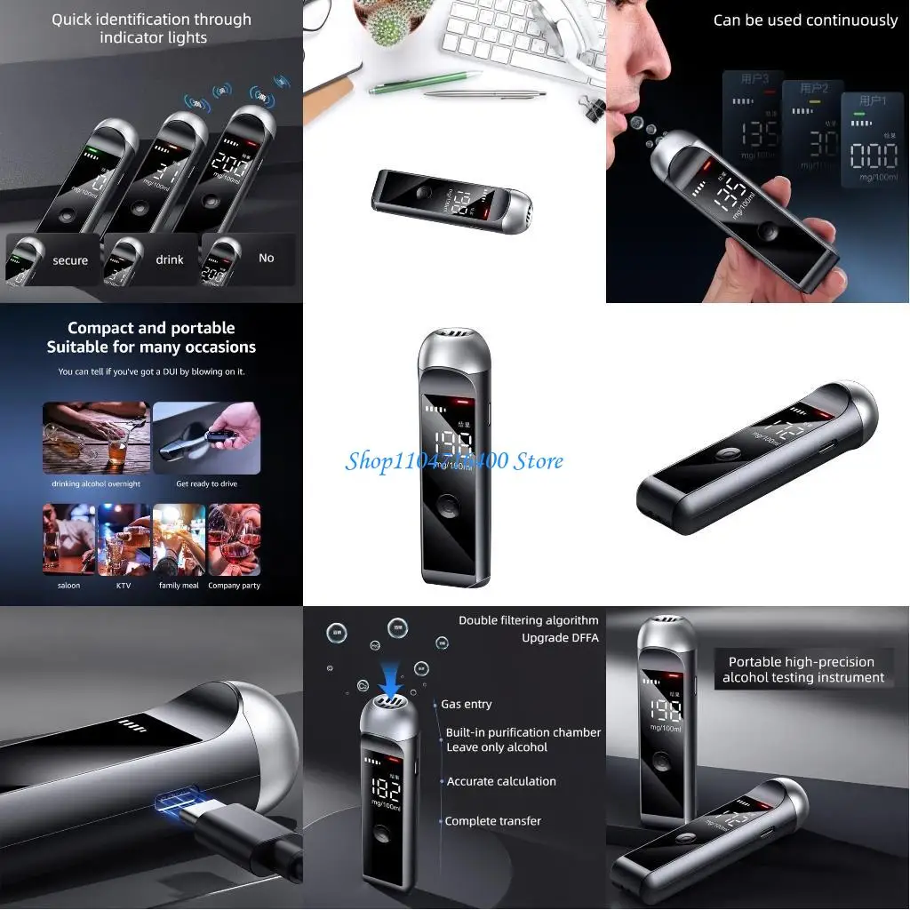 

y1gd Digital Air Blowing Tester Breathalyzer Respirator LCD Display Detector