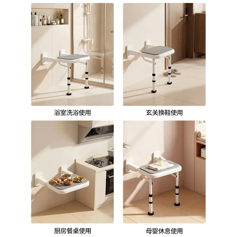 Foldable Wall Mounted Shower Seat for Elderly Disabled Bathroom Safety Stool Space Saving Folding Chair Non Slip Support Bar