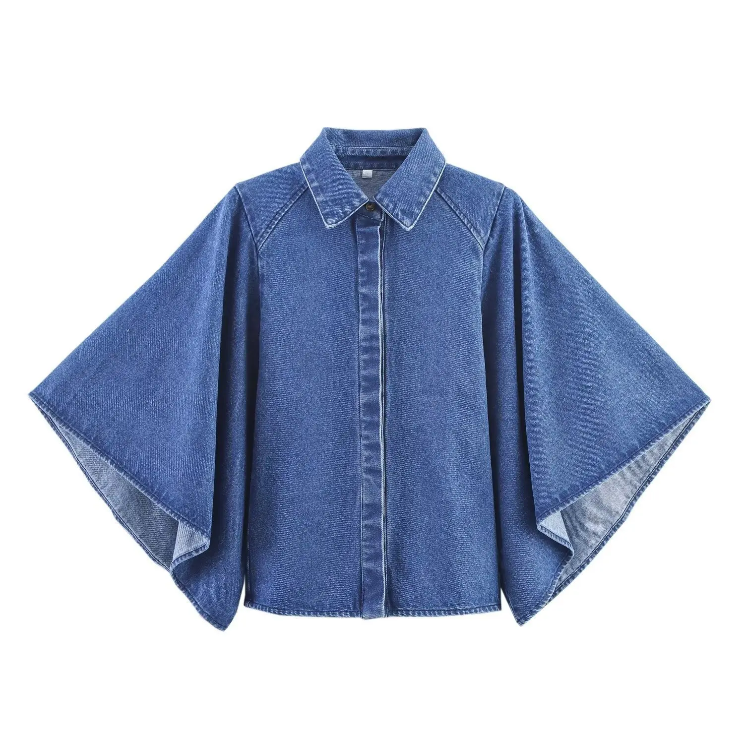 Dave&Di Autumn New European And American Popular Blue Denim Kimono Style Shirt