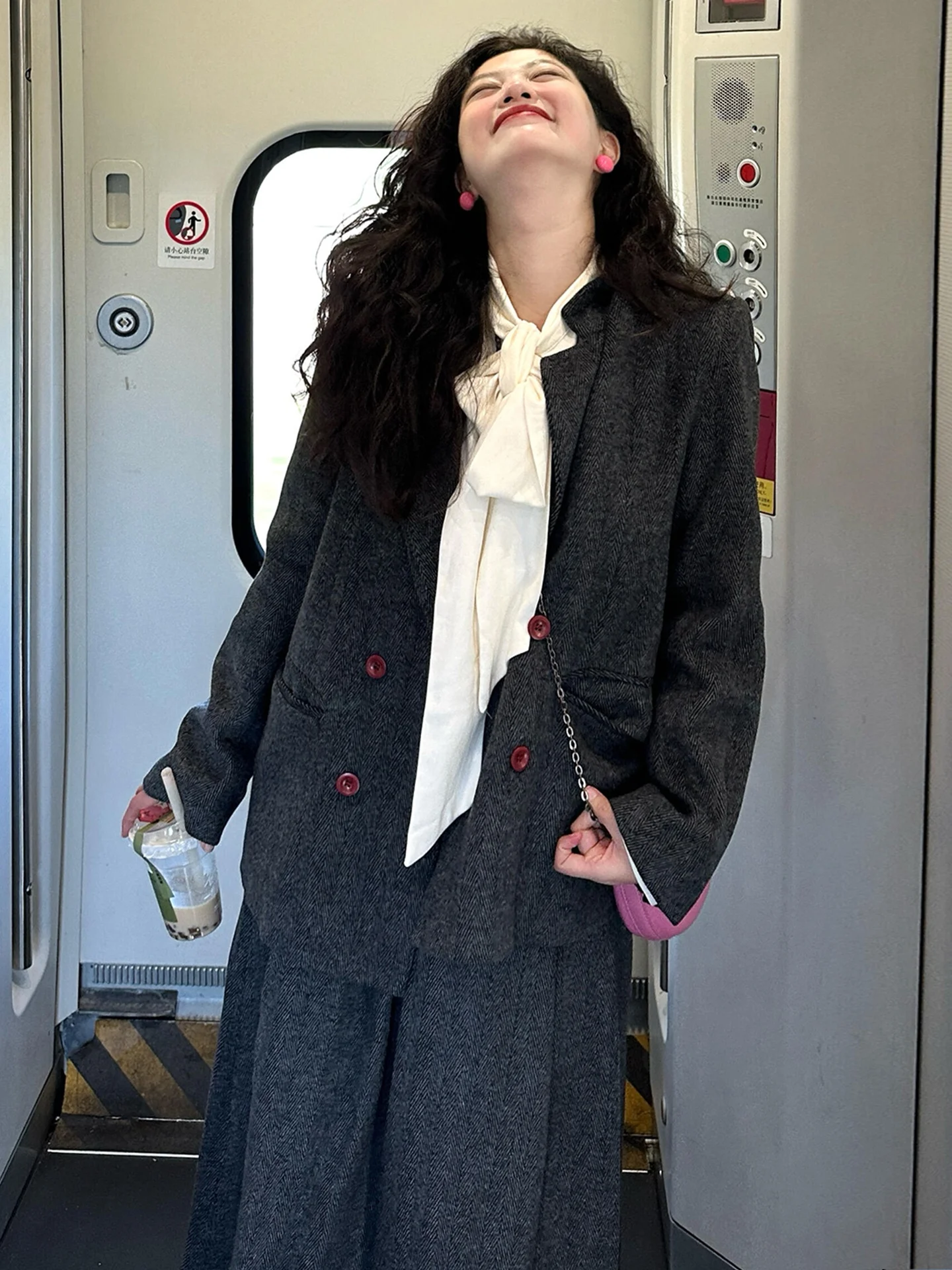 

ay Suit Skirt Set Women's Faion Korean Sle Two-Piece Ensemble High Waist Midi Skirt Cozy Winter Outfit Sweet Sle