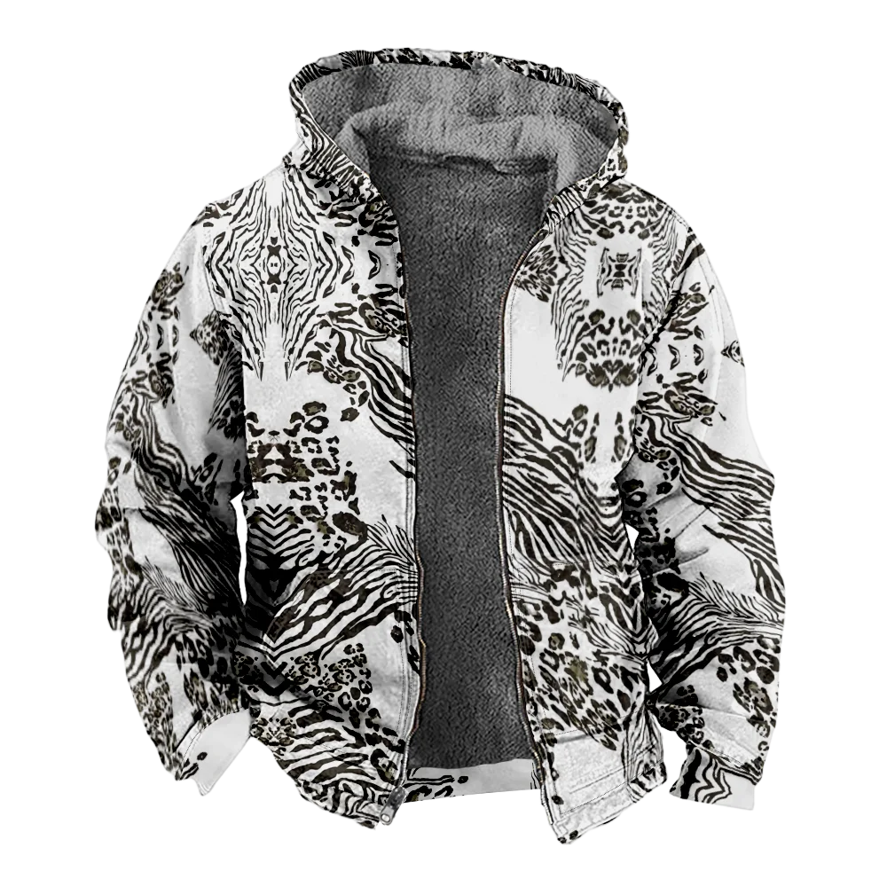 Abrigos de chaquetas de invierno para hombre, ropa de algodón con estampado de leopardo retro, abrigo estampado estilo 3D CASUAL