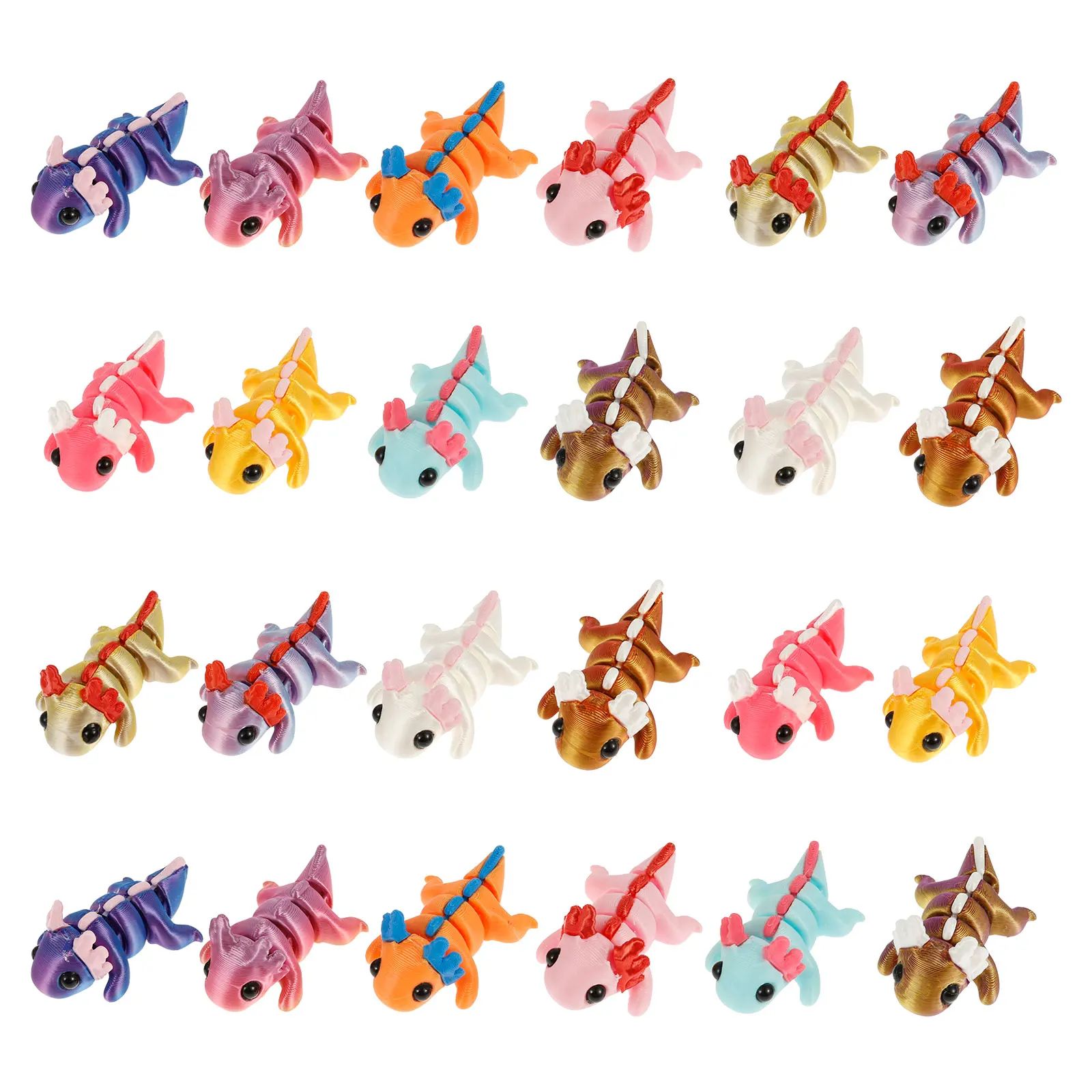 24/48 Peças Brinquedos de Simulação Impressos em 3D, Figura de Axolote com Articulações Flexíveis, Mini Brinquedo Sensorial de Axolote, Brinquedo Divertido de Animal Impresso em 3D, Decoração para Casa