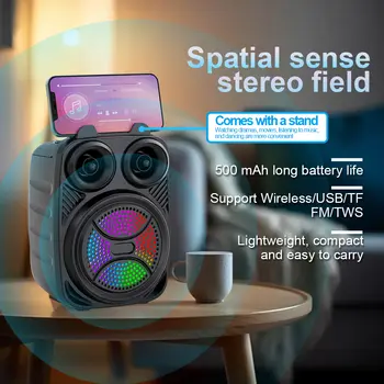רמקול בלוטות' 500mAh רמקולי בלוטות' עוצמתיים TF/FM/USB/TWS/BT סאב-וופרים ניידים לריקודים 6 best sales רמקול חיץ - №1