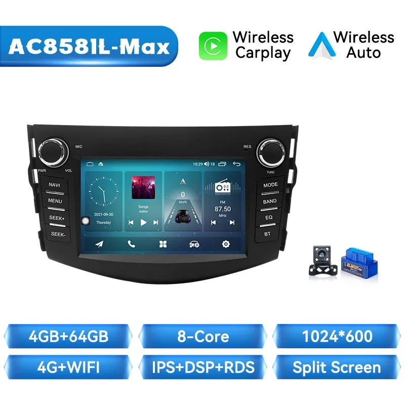 Ai Voice Draadloze Carplay Autoradio Speler Voor Rav4 2006 2007 2008 2009 2010 2011 2012 Android 14 Autoradio 8 + 128Gb Stereo Audio