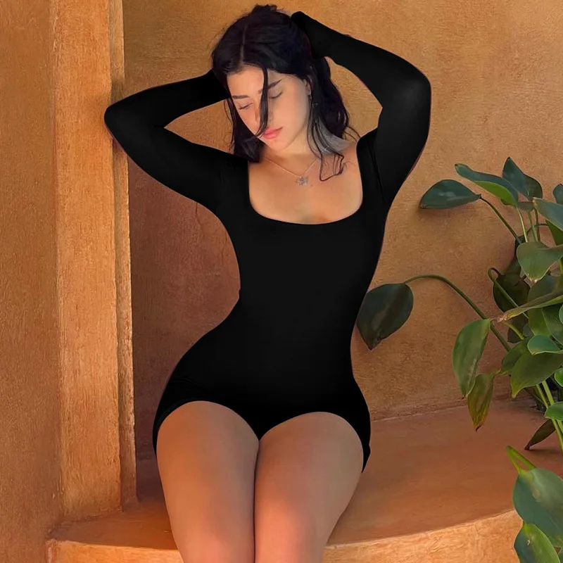 Sommer neue Langarm U-Ausschnitt Tether offenen Rücken hohe Taille Hüfte Übung Yoga Overall Bodysuit Frauen Stram pler Spiel anzüge