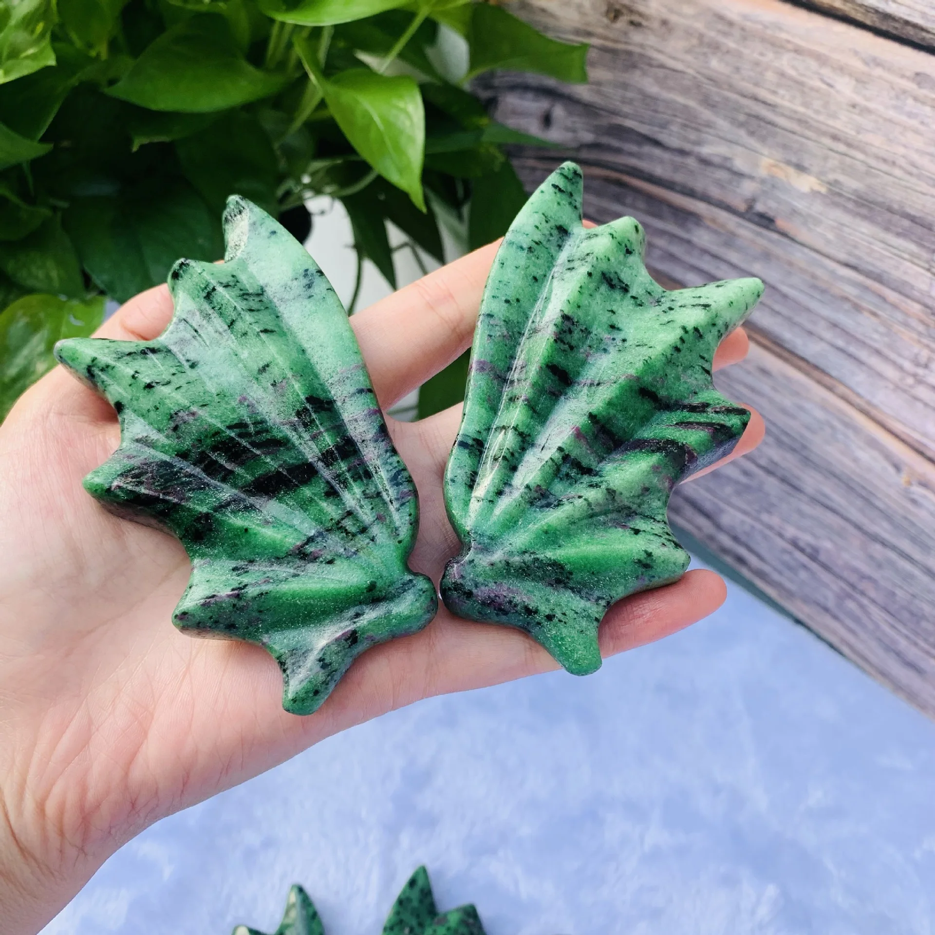 Natural Ruby Zoisite Dragon Wing Carving, Hand Polished Gemstone Dragon Wing Sculpture, Home Office Table Decor Gift