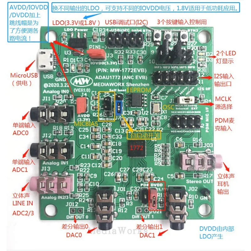 ADAU1772/1777 Development Board MIC Test Board PDM to I2S